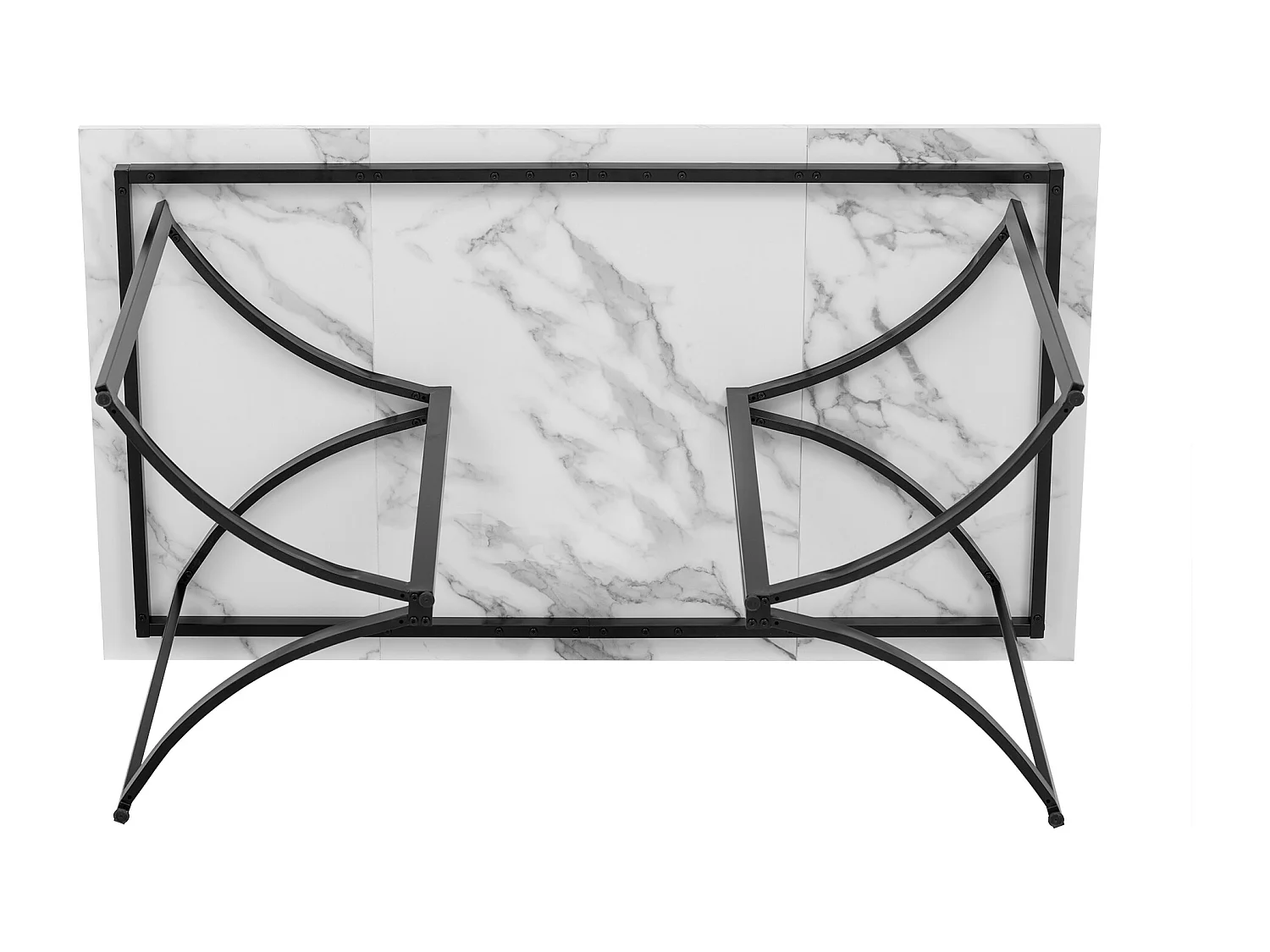 Mesa de jantar para 4 pessoas - Base de mesa curva preta - Tampo com efeito mármore - Bran