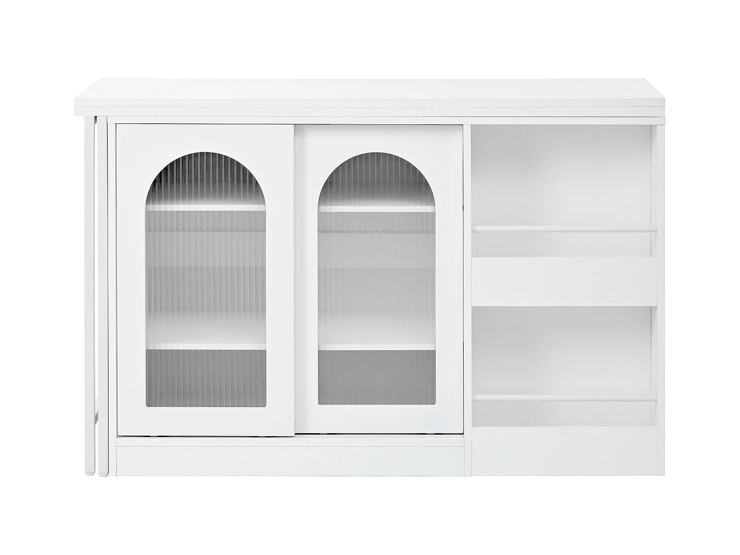 Ilot central de cuisine - avec plateau escamotable pivotante - avec portes vitrées et espace de rangement - MDF - Blanc