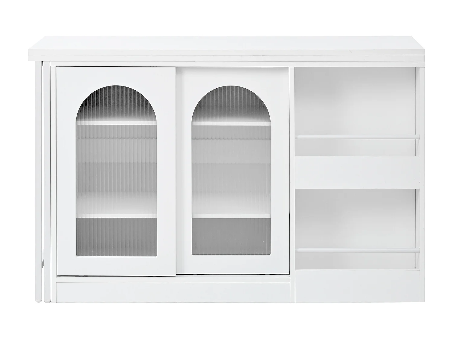 Ilot central de cuisine - avec plateau escamotable pivotante - avec portes vitrées et espace de rangement - MDF - Blanc