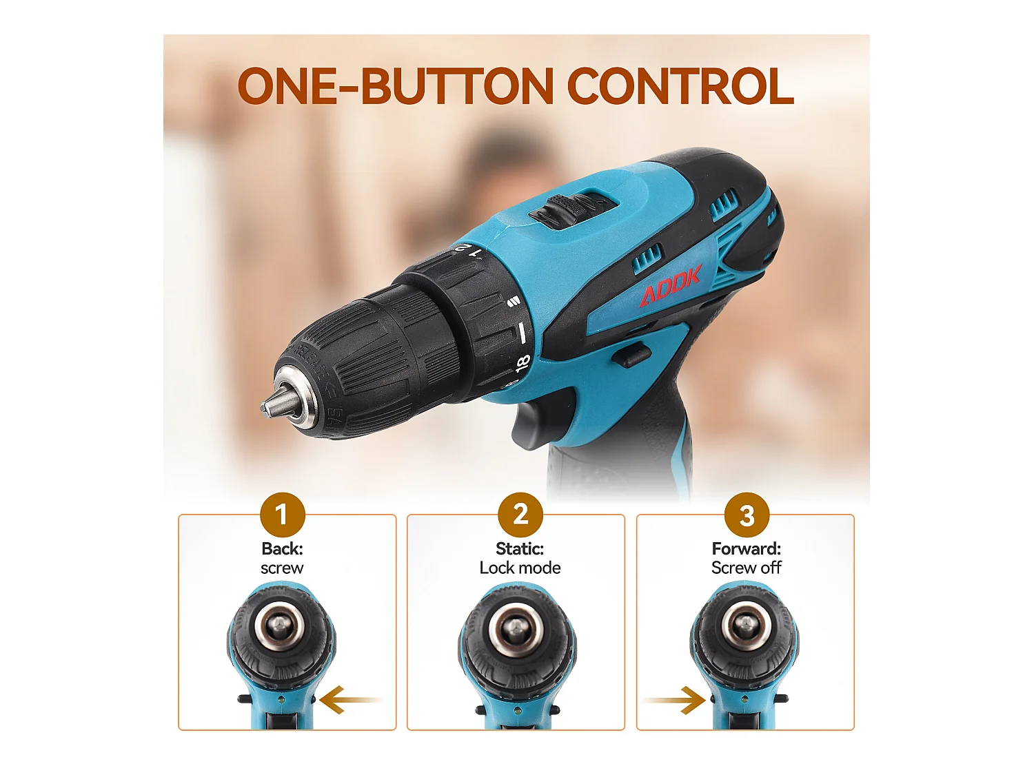 Minitaladro de 12 V con motor de escobillas, 2 baterías de 1500 mAh, cargador de la UE, juego de 30 piezas - Azul