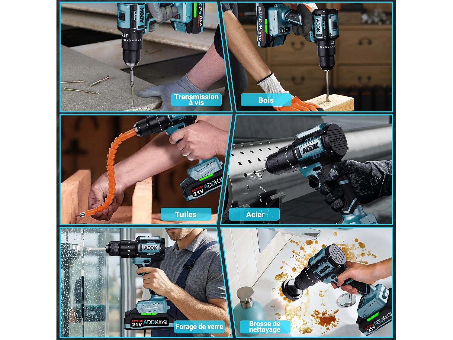 21-V-Lithium-Akku-Bohrschrauber, 24 + 3 Schlagfunktionen, 3 Geschwindigkeitsstufen, 37-teiliges Set, Blau