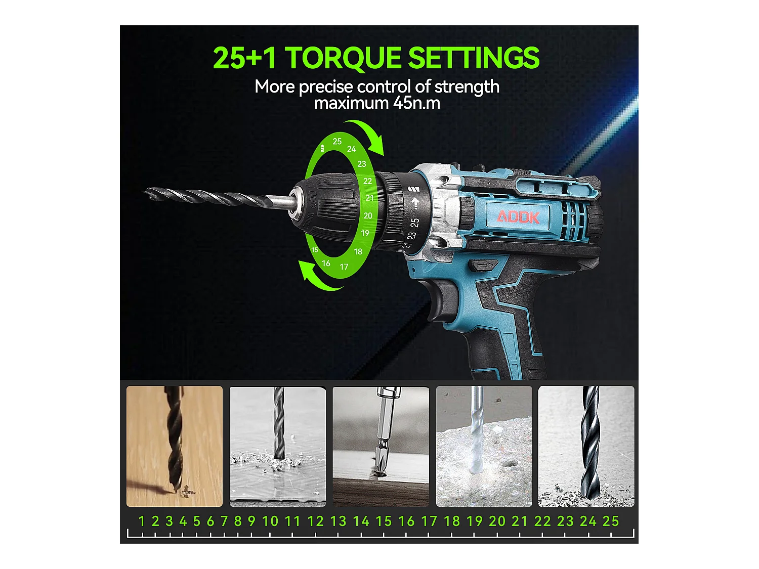 Destornillador inalámbrico de 21 V con luz LED, taladro con 2 baterías de 1500 Ah, juego de 21 piezas, azul