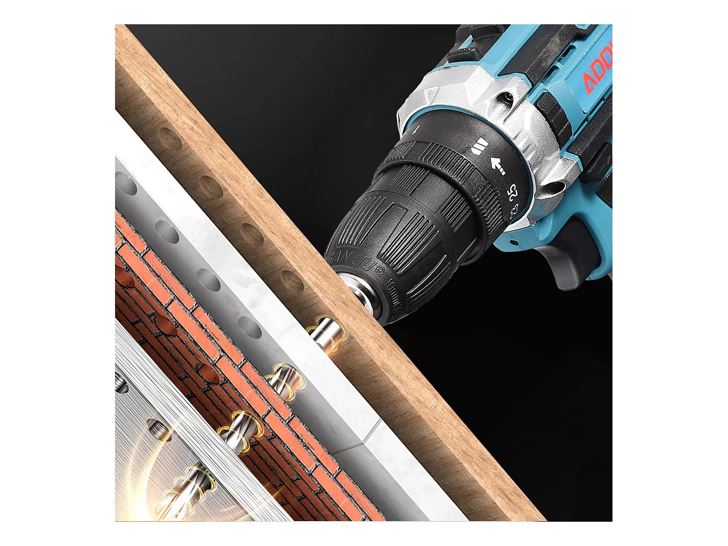 Destornillador inalámbrico de 21 V con luz LED, taladro con 2 baterías de 1500 Ah, juego de 21 piezas, azul