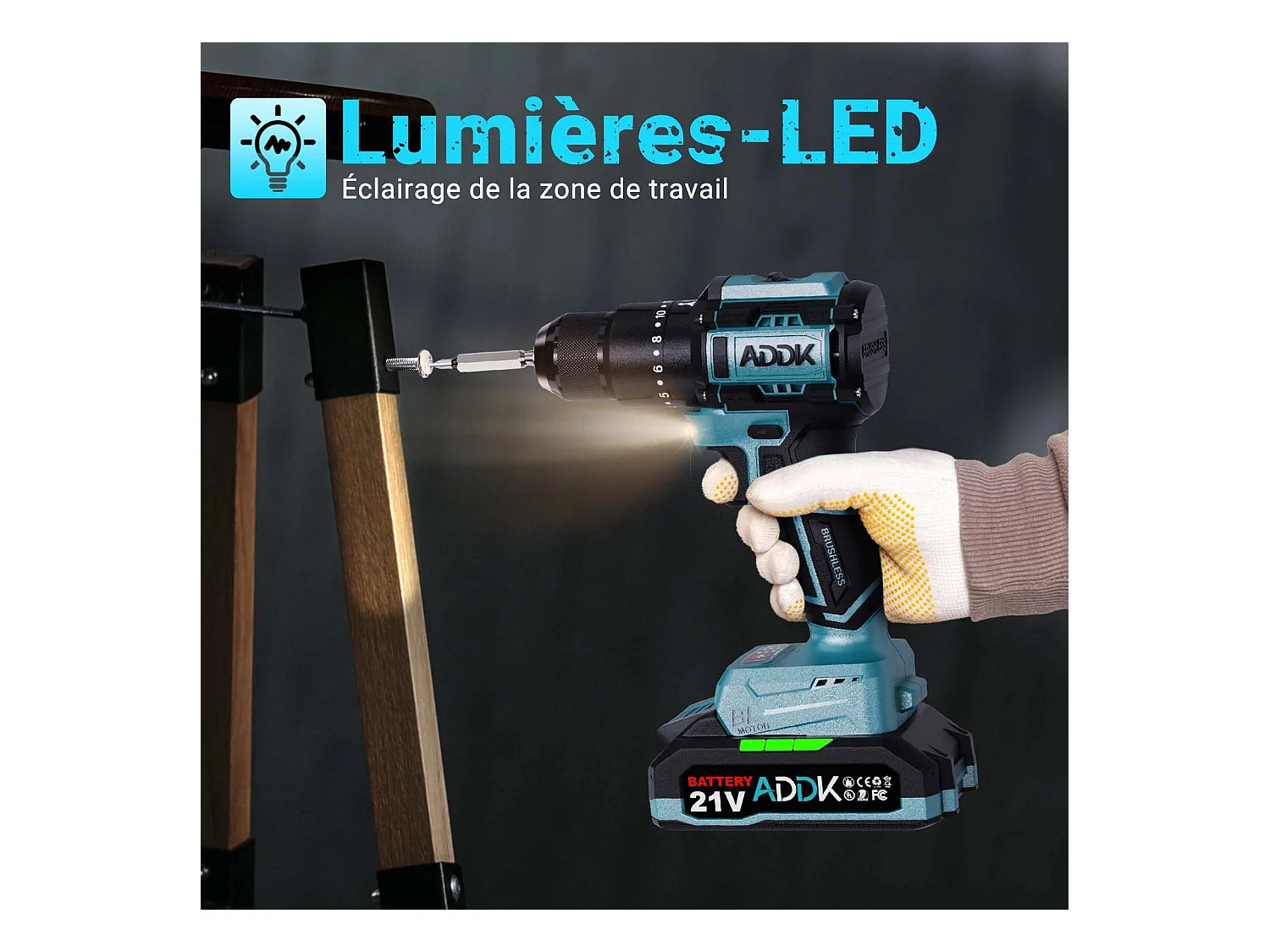 Furadeira com bateria de lítio de 21 V, 24 + 3 funções de percussão, 3 configurações de velocidade, conjunto de 22 peças, azul