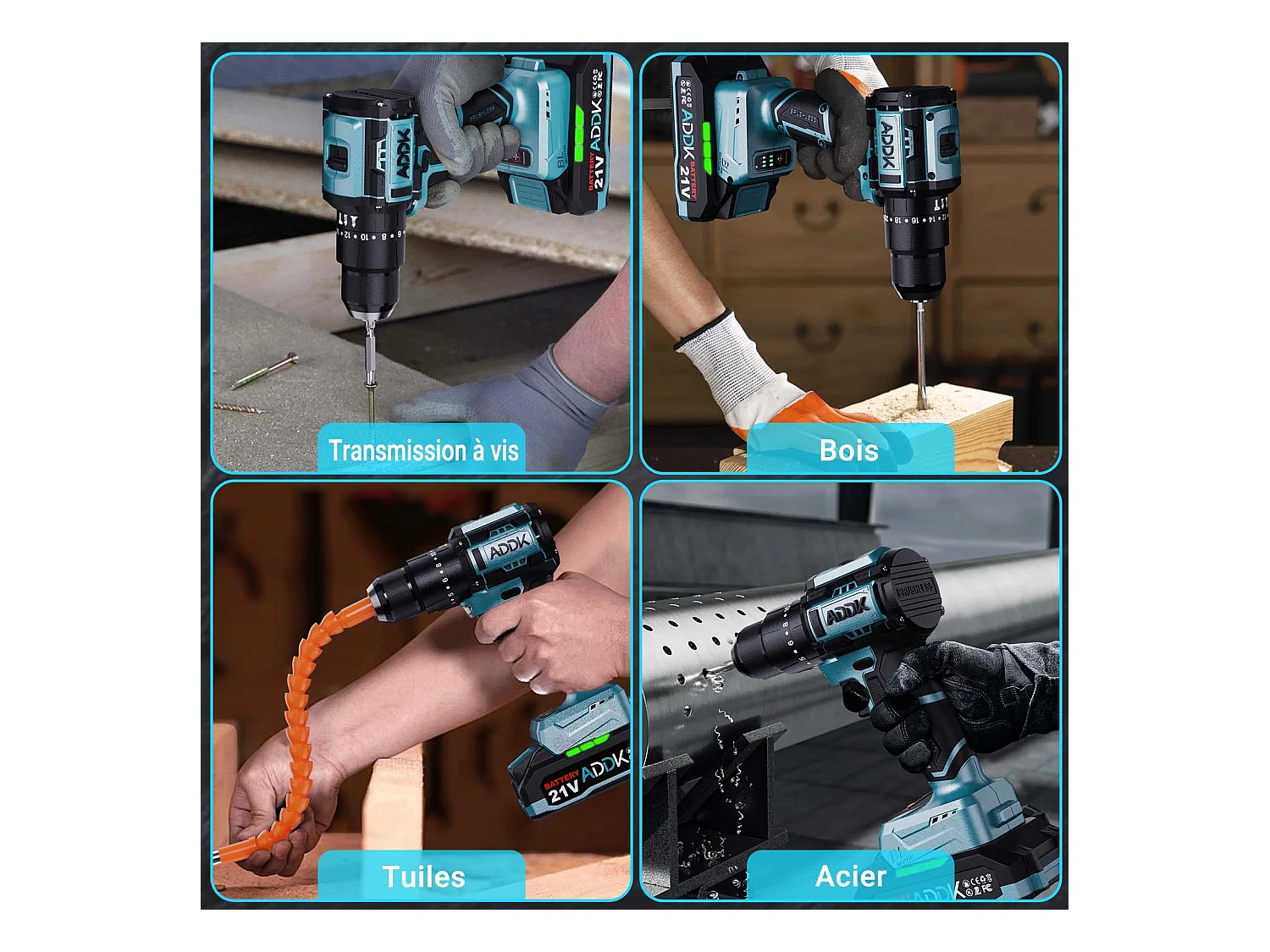 Taladro a batería de litio de 21 V, 24 + 3 funciones de percusión, 3 velocidades, juego de 22 piezas, color azul