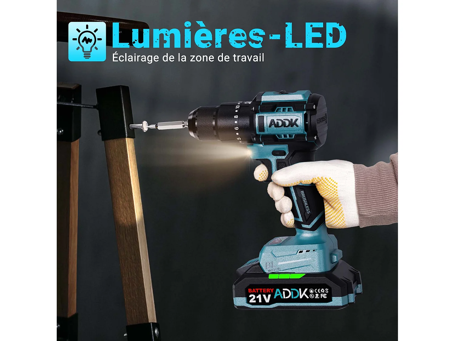 Taladro a batería de litio de 21 V, 24 + 3 funciones de percusión, 3 velocidades, juego de 22 piezas, color azul