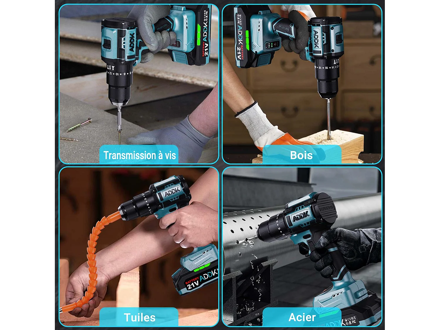 Taladro a batería de litio de 21 V, 24 + 3 funciones de percusión, 3 velocidades, juego de 22 piezas, color azul