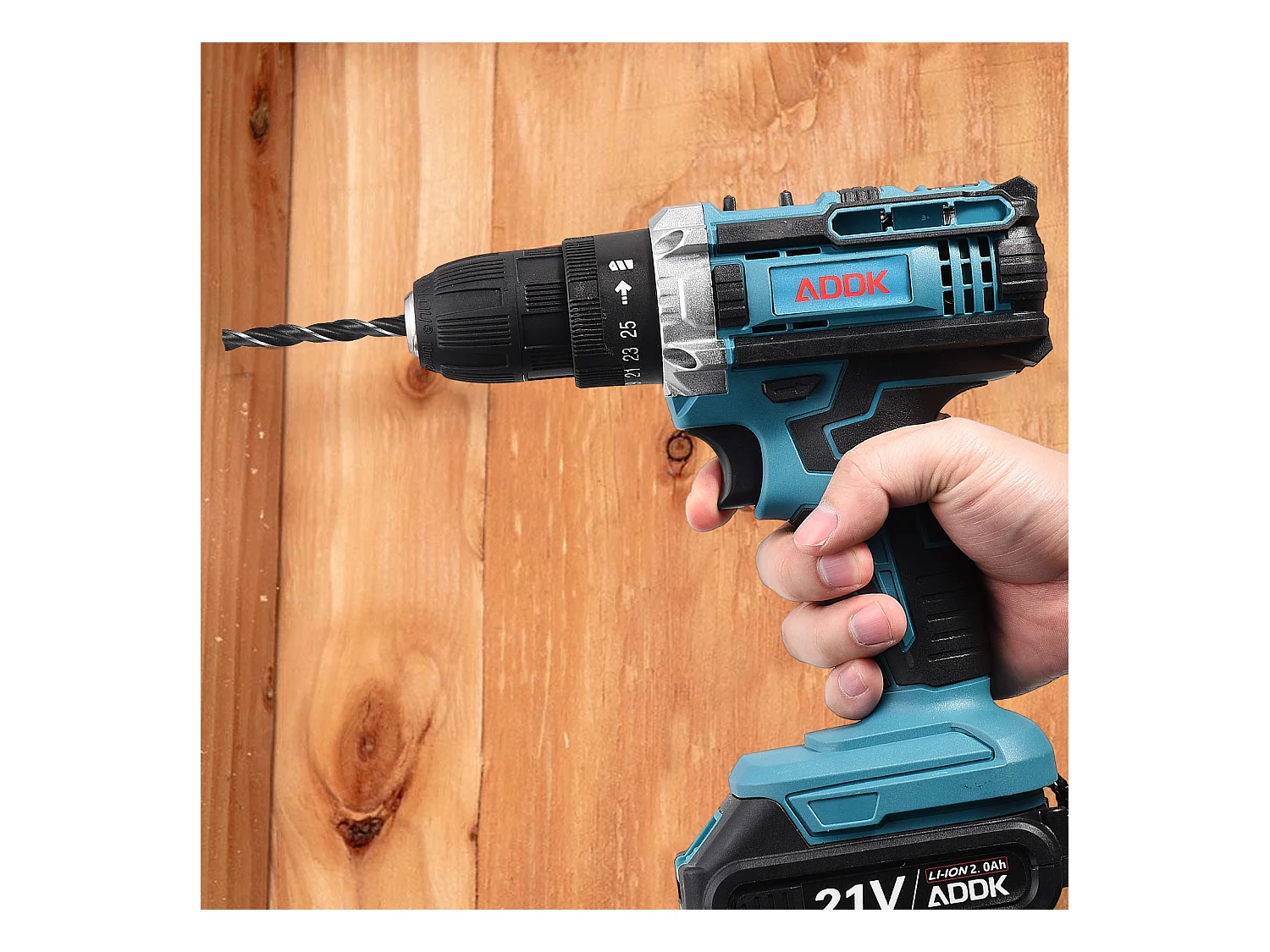 Taladro eléctrico de 21 V, motor de escobillas, 2 baterías de 2000 mAh, cargador de la UE, kit de 37 piezas - Azul