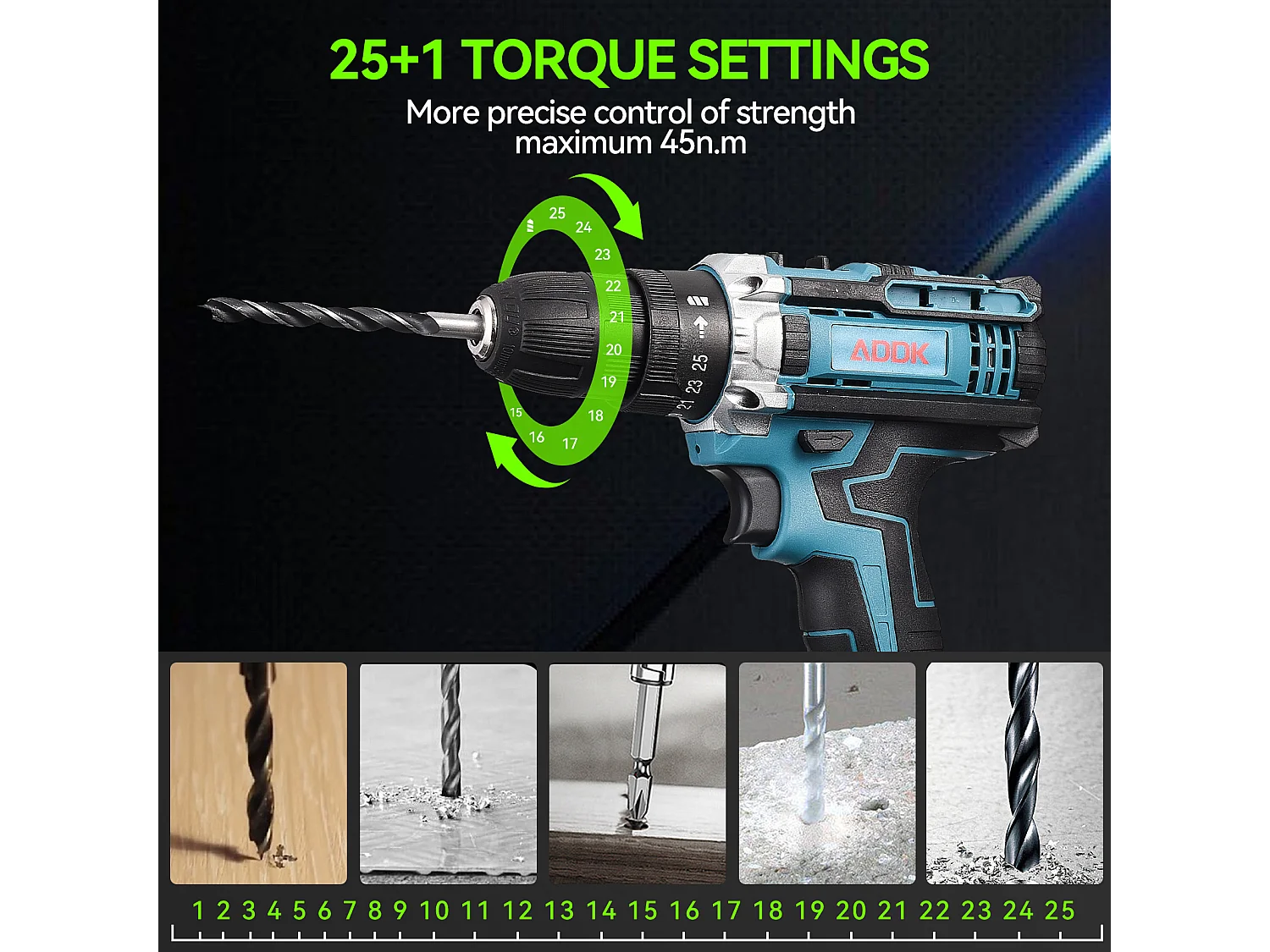 Perceuse électrique 21 V, moteur à balais, 2 batteries 2000 mAh, chargeur UE, kit 37 pièces - Bleu