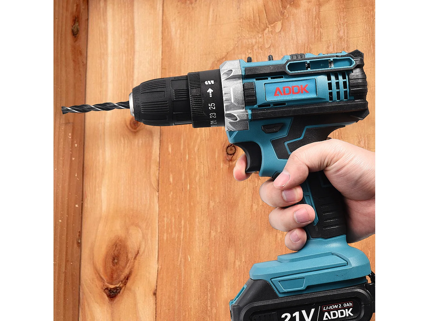 Perceuse électrique 21 V, moteur à balais, 2 batteries 2000 mAh, chargeur UE, kit 37 pièces - Bleu