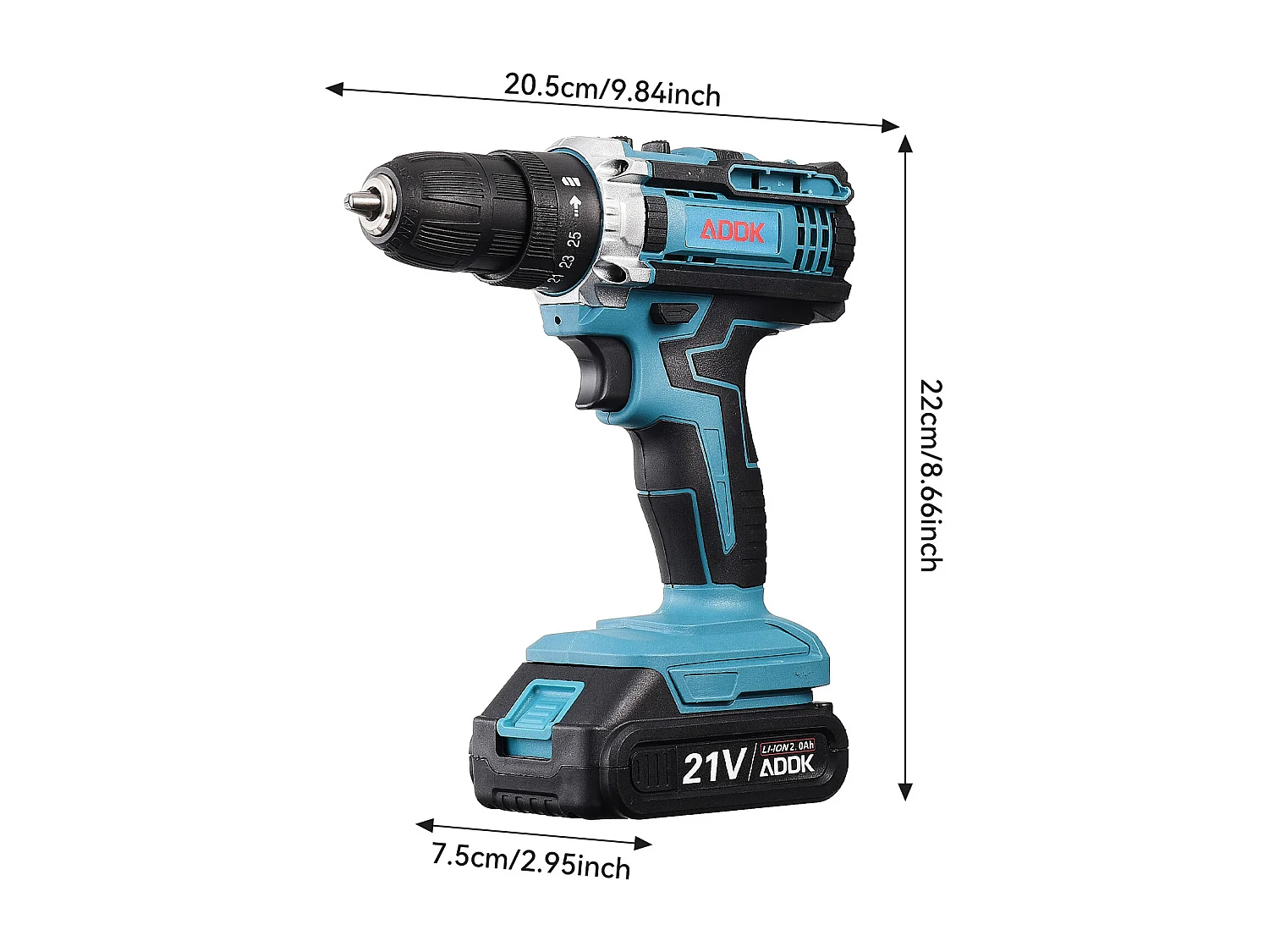 Perceuse électrique 21 V, moteur à balais, 2 batteries 2000 mAh, chargeur UE, kit 37 pièces - Bleu