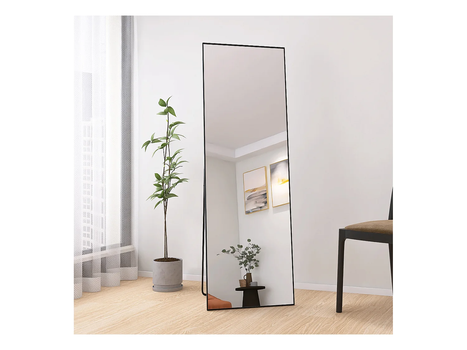 Miroir de maquillage rectangulaire en verre trempé 165*60 cm, cadre en alliage d'aluminium, noir