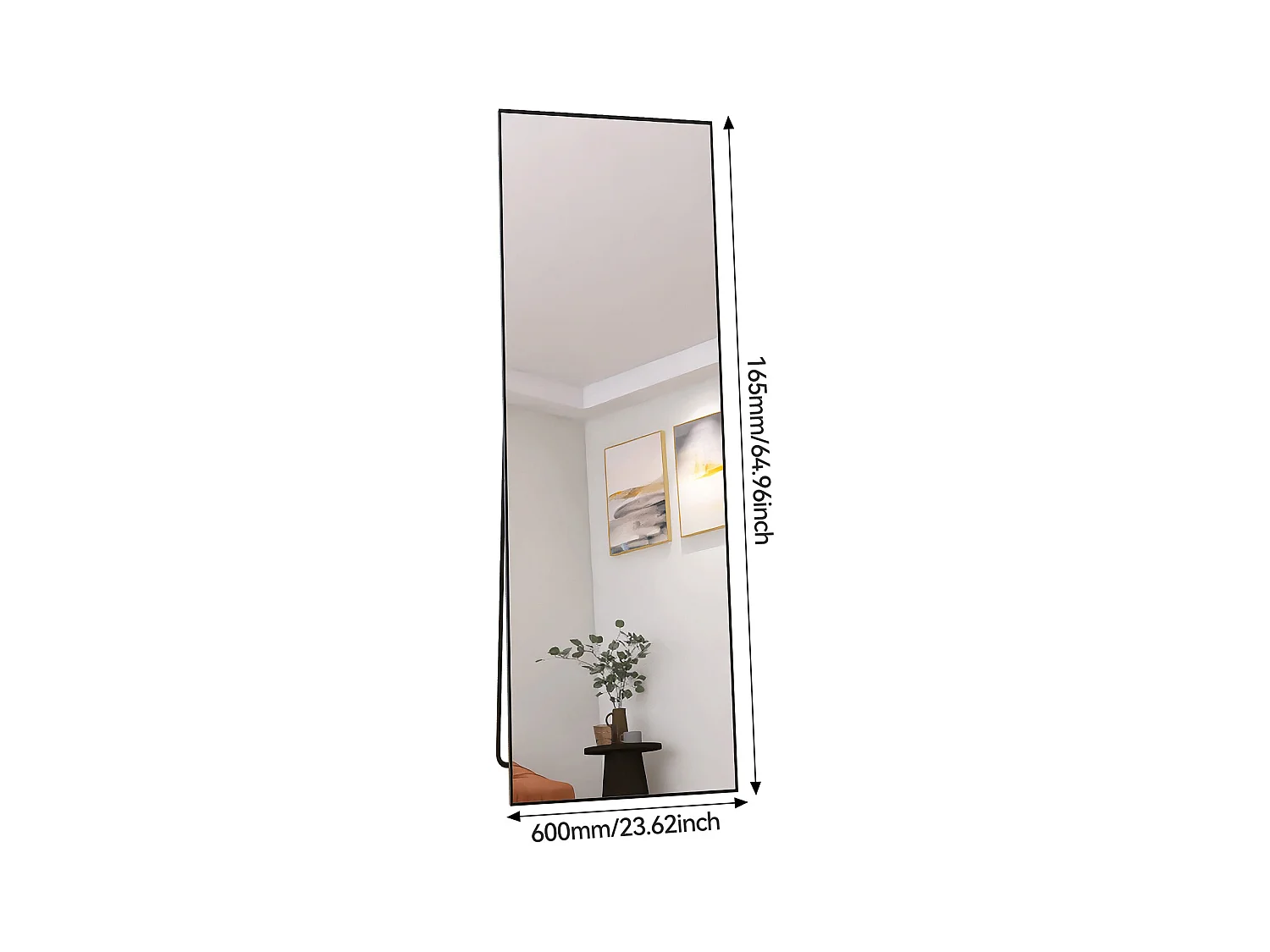 Miroir de maquillage rectangulaire en verre trempé 165*60 cm, cadre en alliage d'aluminium, noir