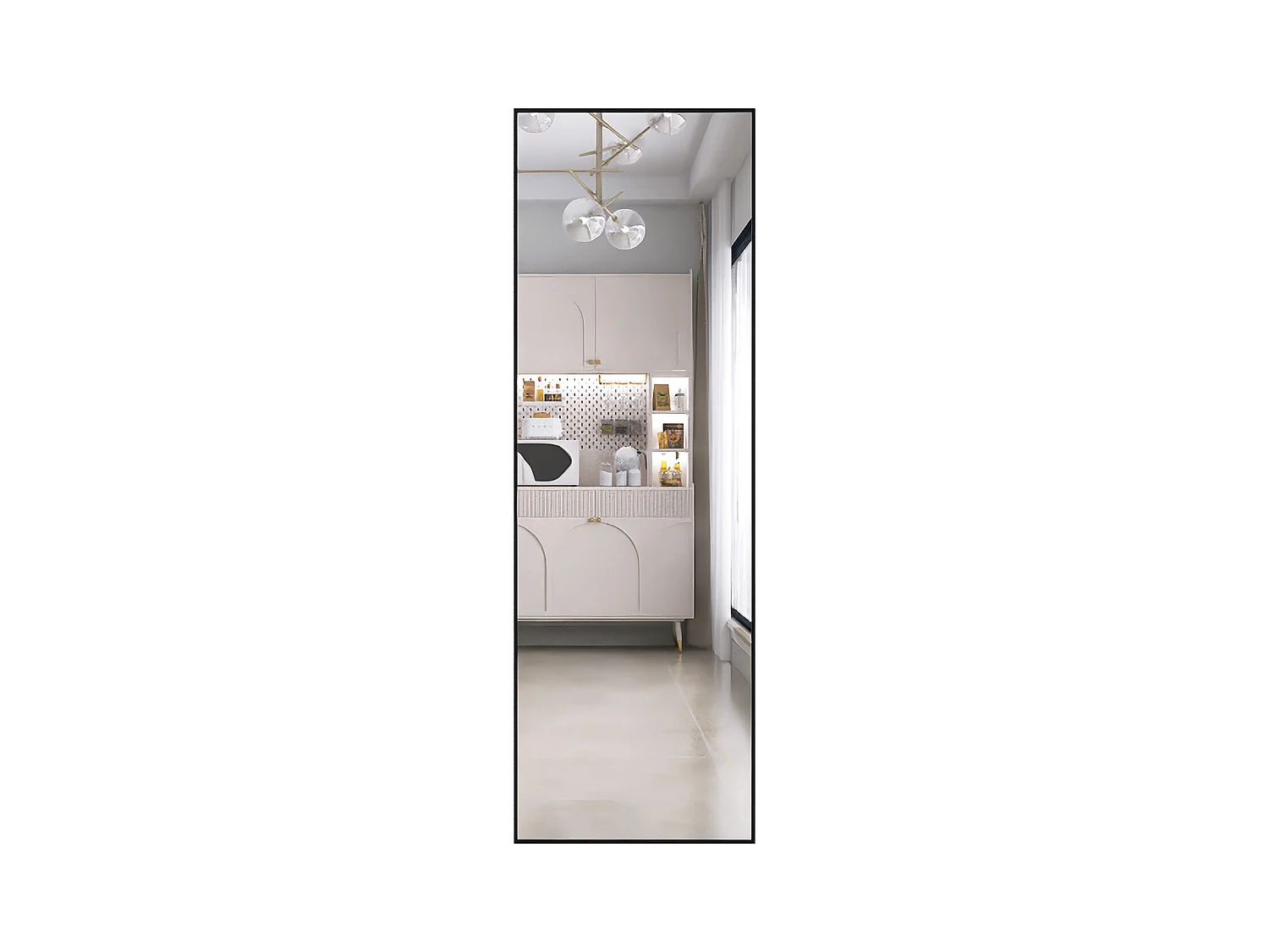 Miroir de maquillage rectangulaire en verre trempé 165*60 cm, cadre en alliage d'aluminium, noir