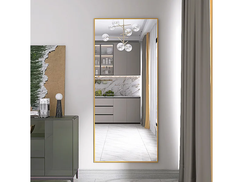 Miroir sur pied 180 x 80 cm, grand miroir mural, miroir de sol, cadre en aluminium,gold