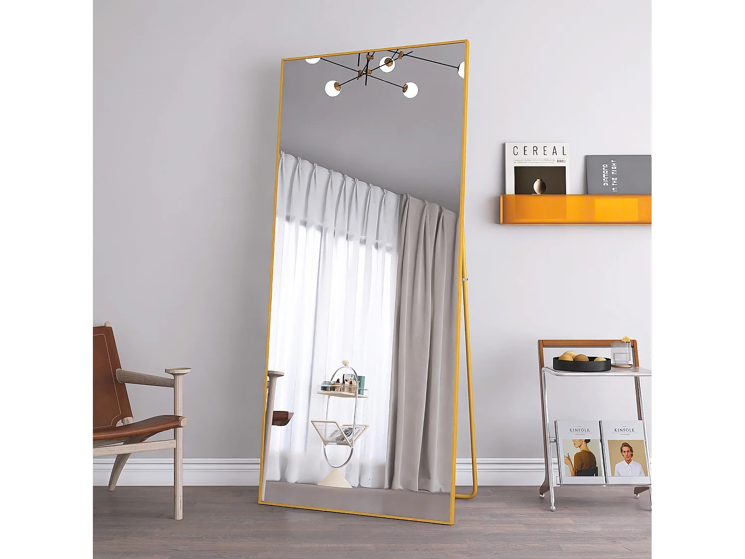 Espelho de pé 180 x 80 cm, espelho de parede grande, espelho de chão, moldura de alumínio, dourado