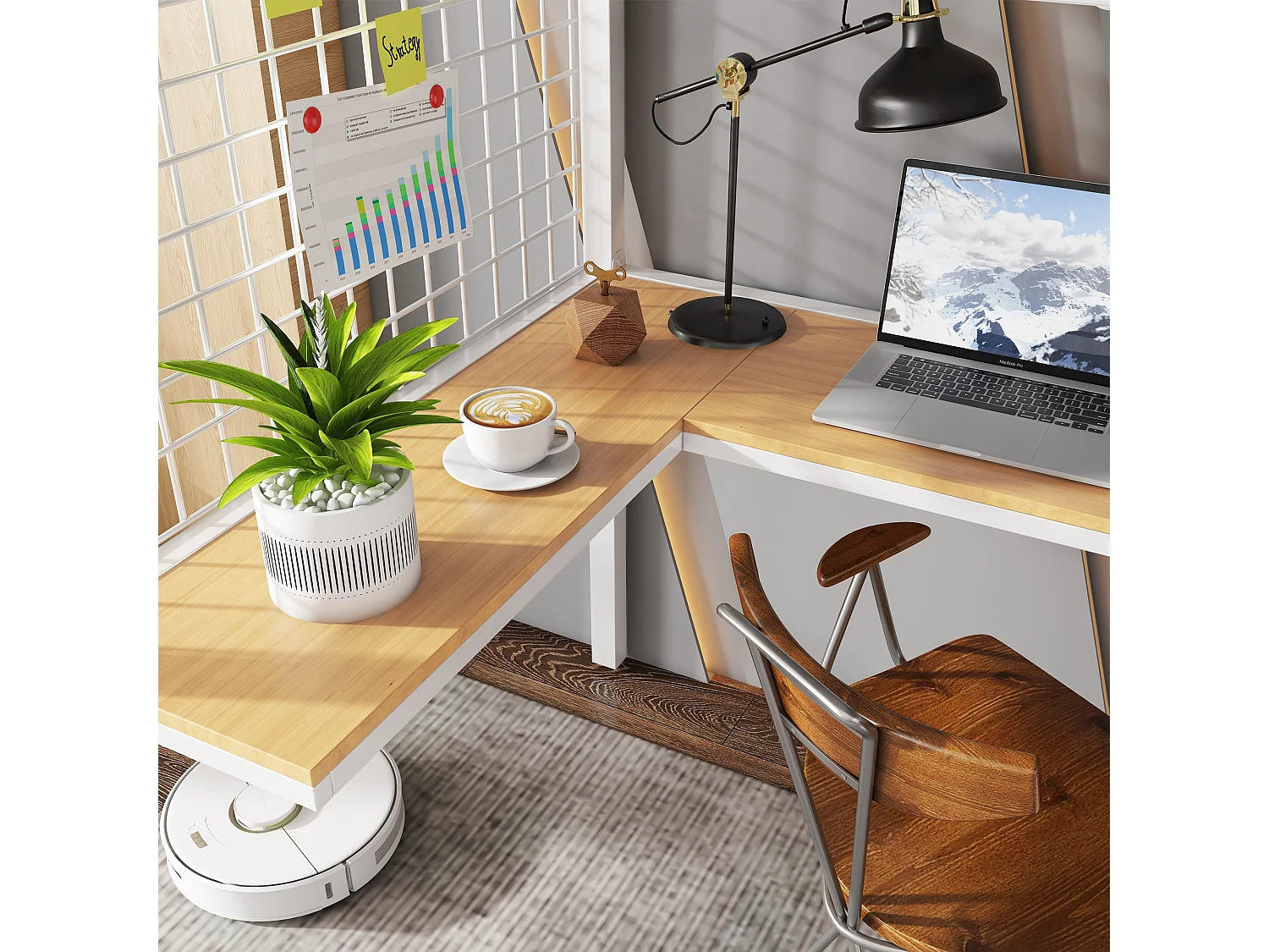 Mezzanine-Bett 90 x 200 cm - mit Tisch - mit offenen Schrank - Sicherheitstreppe mit 4 Stufen - Eisen + Spanplatten - weiß (ohne Matratze)