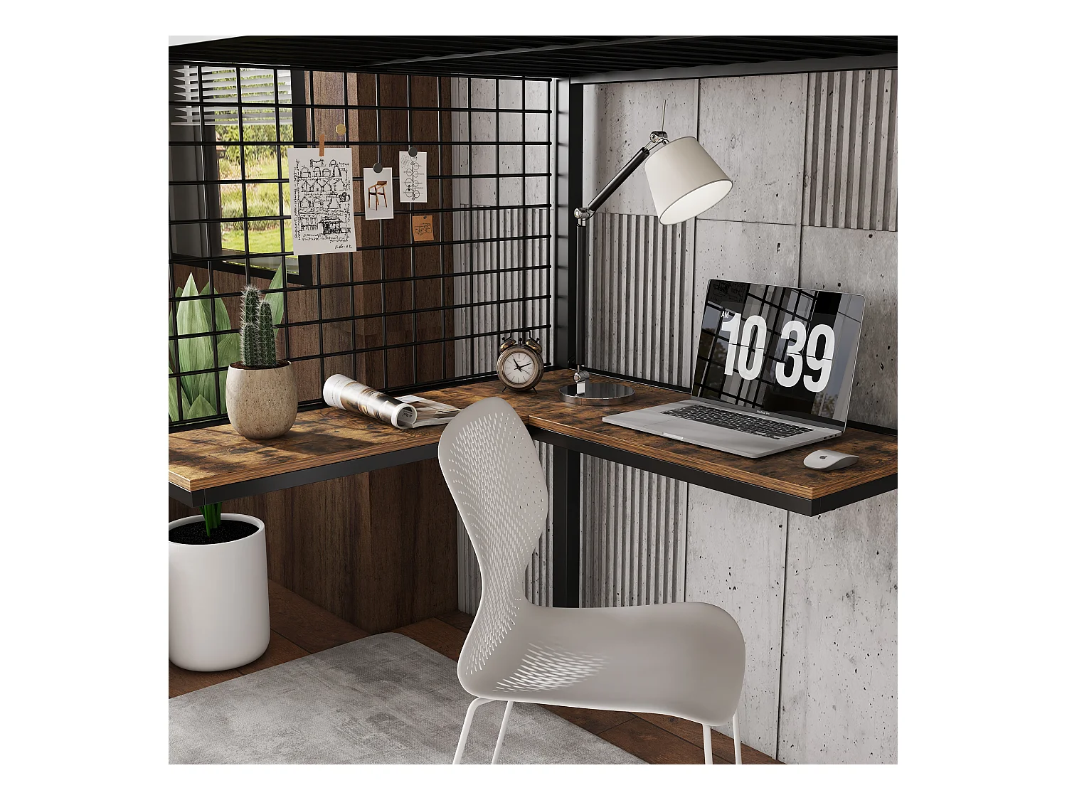 Mezzaninebed 90 x 200 cm - met tafel - met open kast - veiligheidsladder met 4 treden - ijzer + dekplanken - zwart (zonder matras)