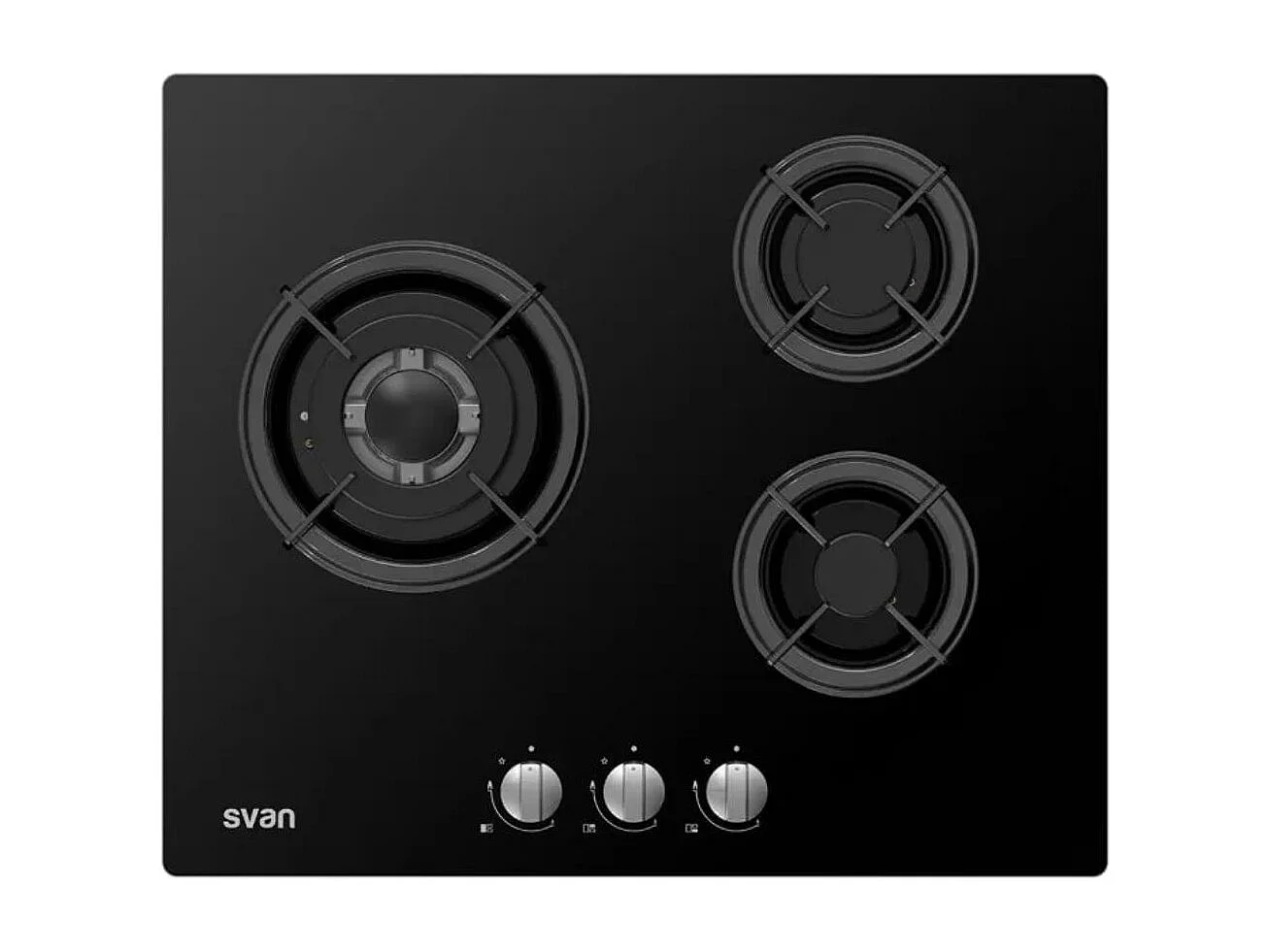 Placa de gas Svan SGW3601N 3 zonas quemador WOK negro 10x60x51 cm