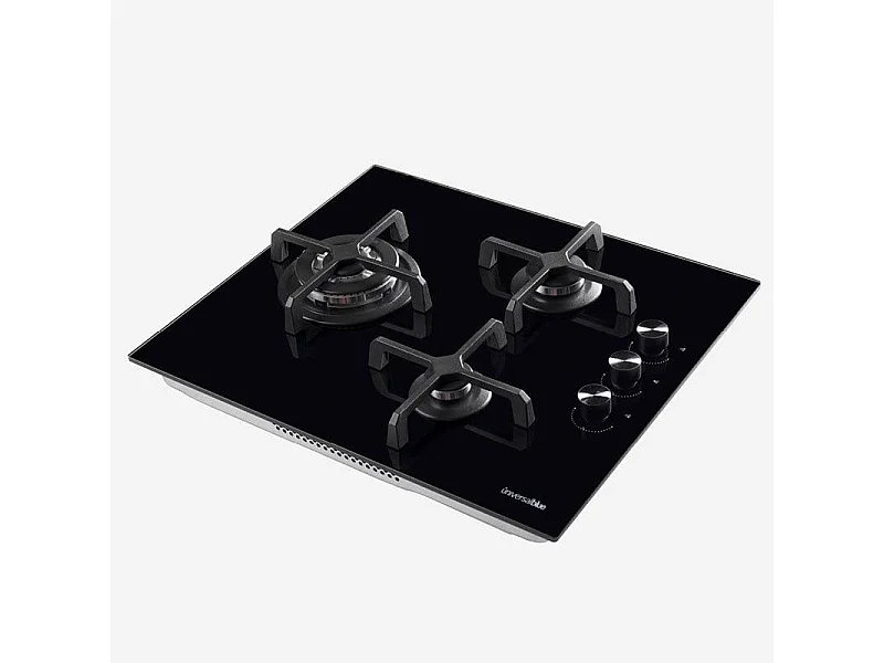 Placa de gas Maia B-Plus Universal Blue 3 fuegos encendido eléctrico negro 60 cm