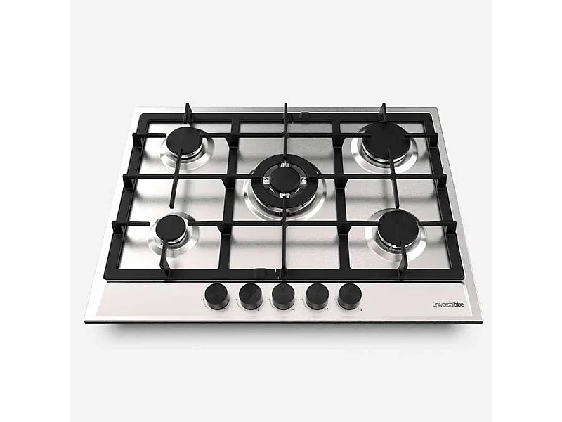 Placa de gas Polaris 4005 Universal Blue 5 fuegos encendido eléctrico inox/negro 9,4x68x50 cm