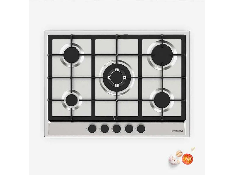 Placa de gas Polaris 4005 Universal Blue 5 fuegos encendido eléctrico inox/negro 9,4x68x50 cm