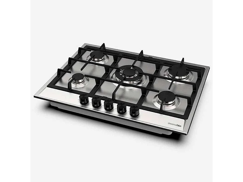 Placa de gas Polaris 4005 Universal Blue 5 fuegos encendido eléctrico inox/negro 9,4x68x50 cm