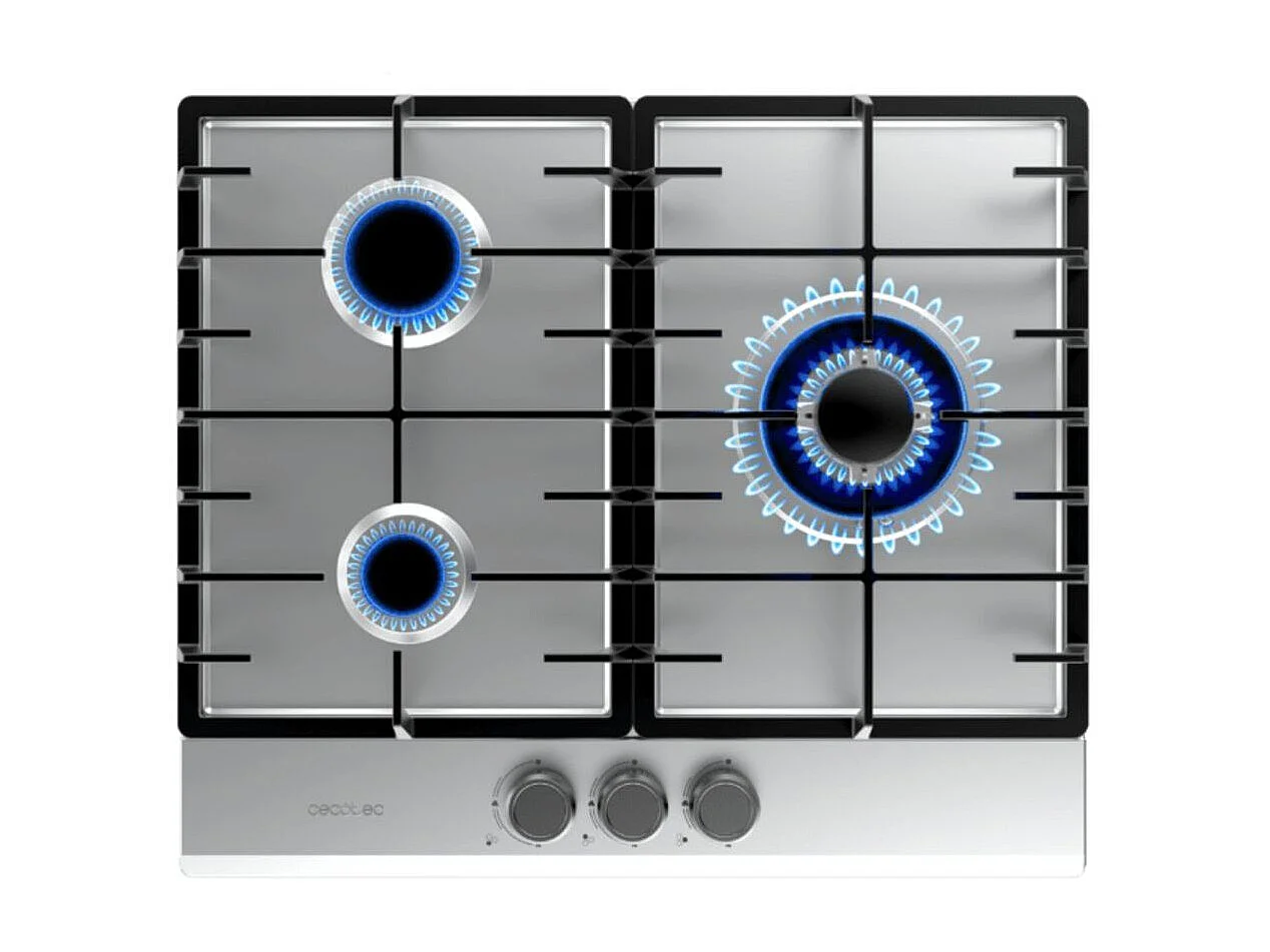 Placa de gas Cecotec Bolero Squad G 3200F 6250W 3 fuegos inox 58 cm