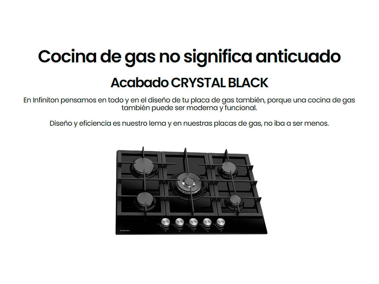 Encimera de gas Infiniton 78GLN52 5 fuegos 11700W encendido electrónico cristal negro 70 cm