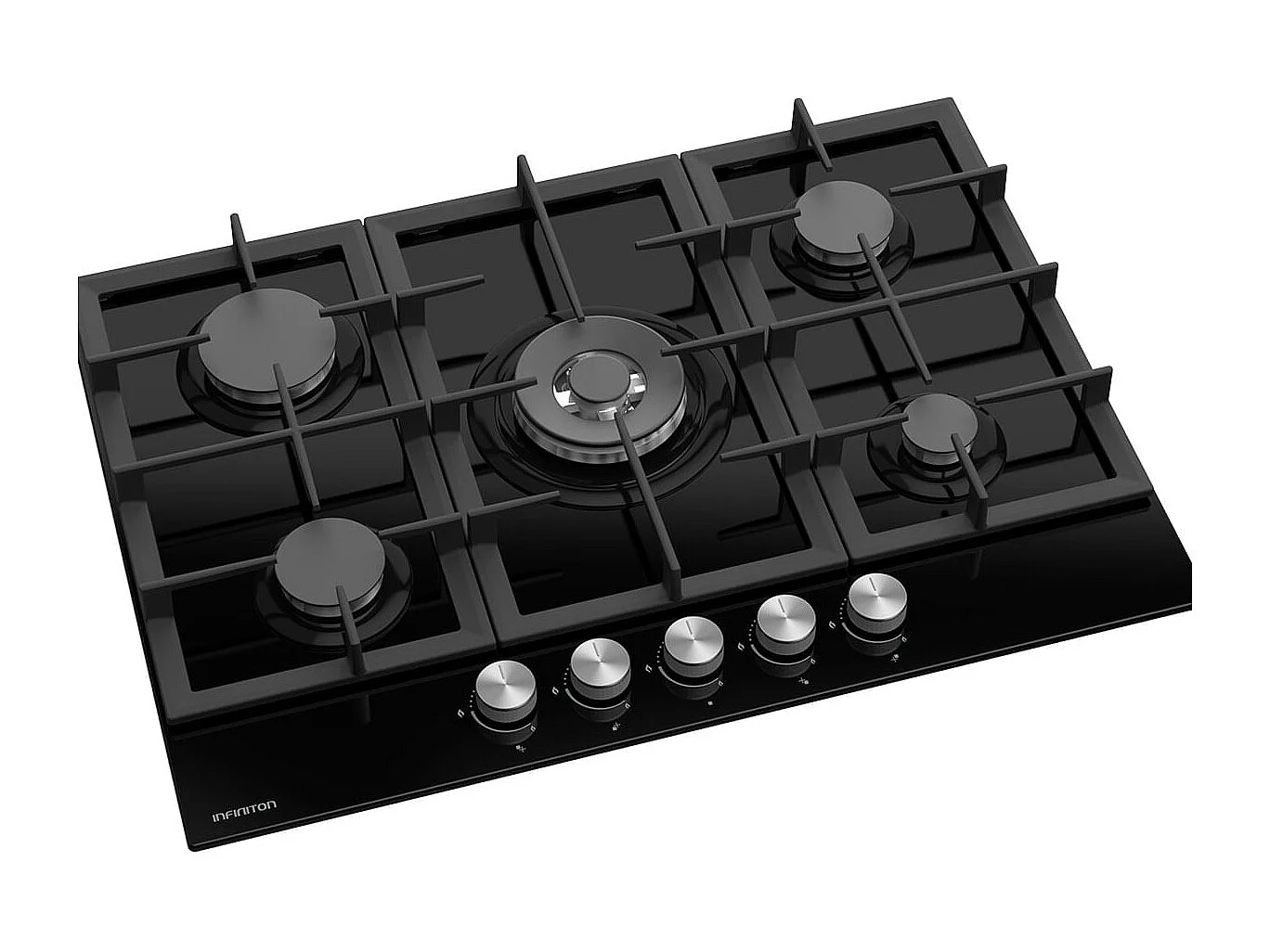 Encimera de gas Infiniton 78GLN52 5 fuegos 11700W encendido electrónico cristal negro 70 cm