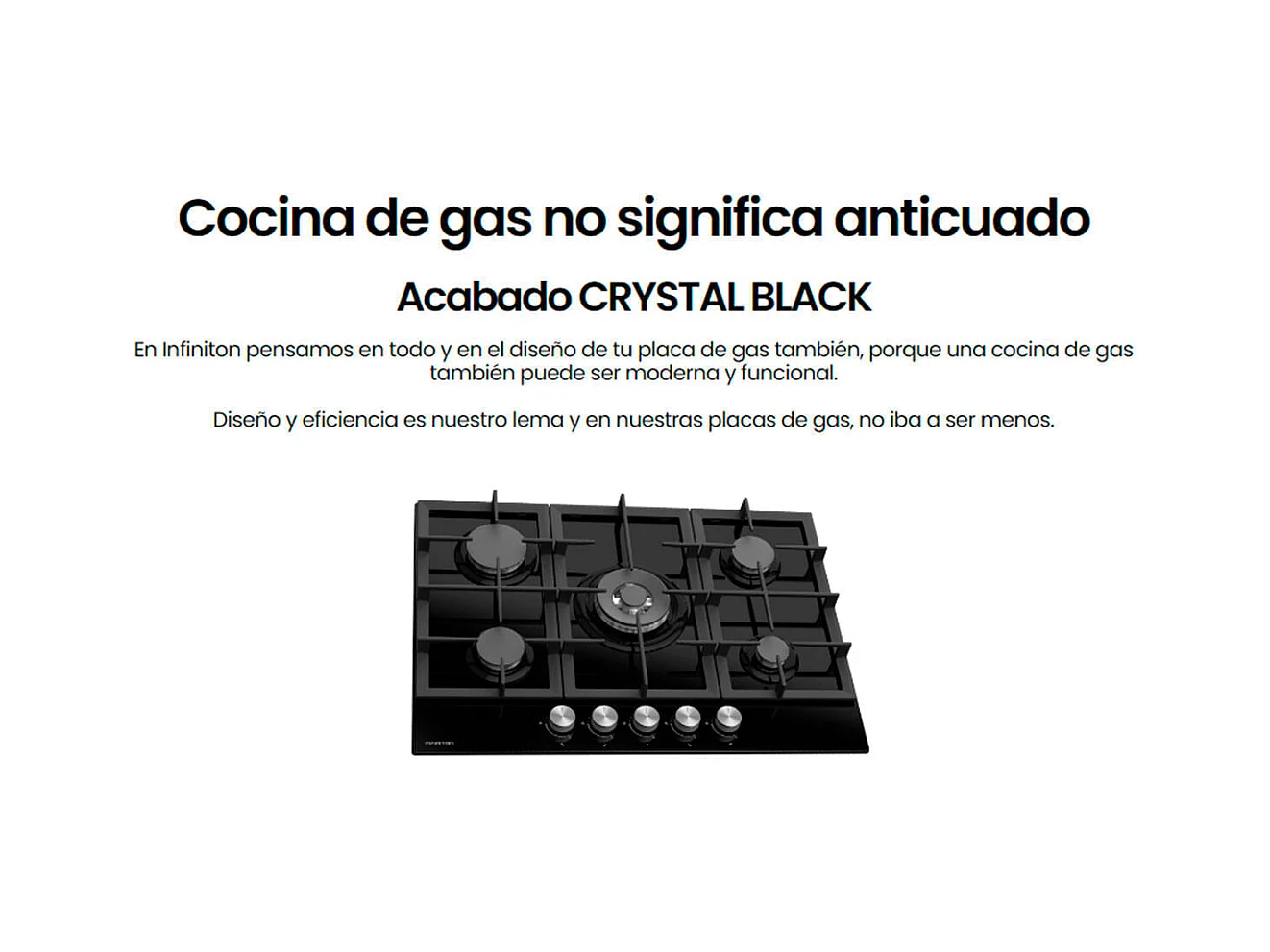 Encimera de gas Infiniton 78GLN52 5 fuegos 11700W encendido electrónico cristal negro 70 cm