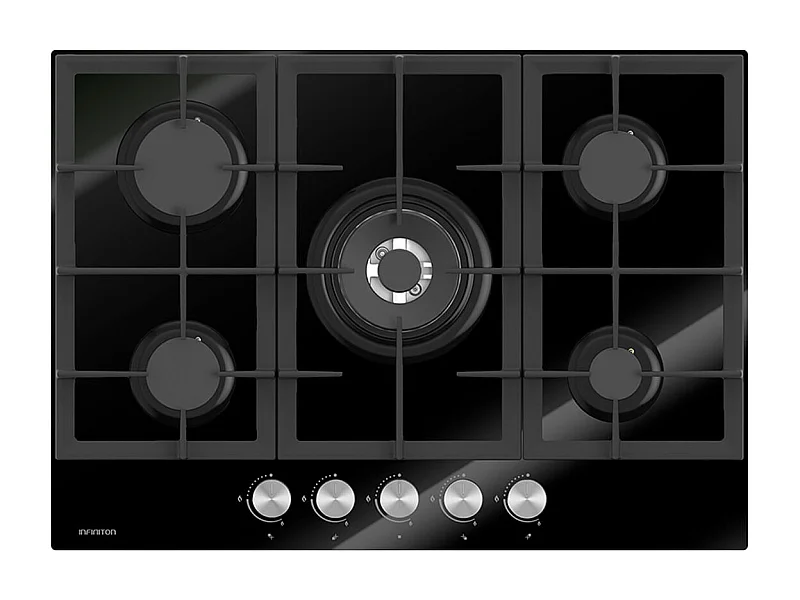 Encimera de gas Infiniton 78GLN52 5 fuegos 11700W encendido electrónico cristal negro 70 cm