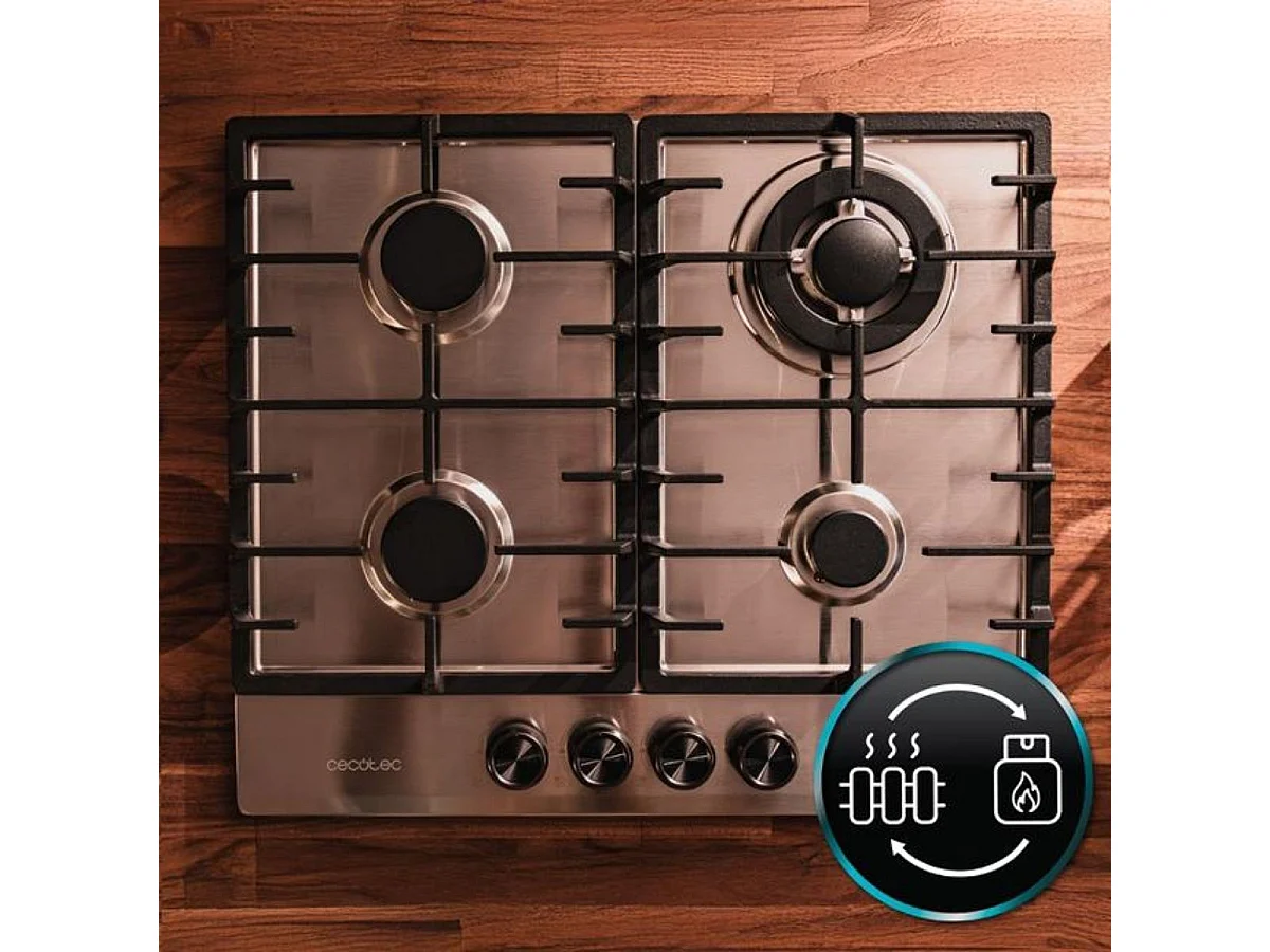 Placa de gas Cecotec Bolero Squad G 4200F 8000W 4 fuegos inox 58 cm