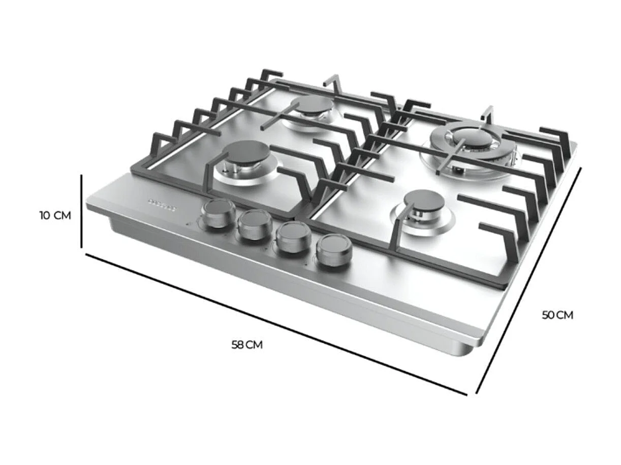 Placa de gas Cecotec Bolero Squad G 4200F 8000W 4 fuegos inox 58 cm