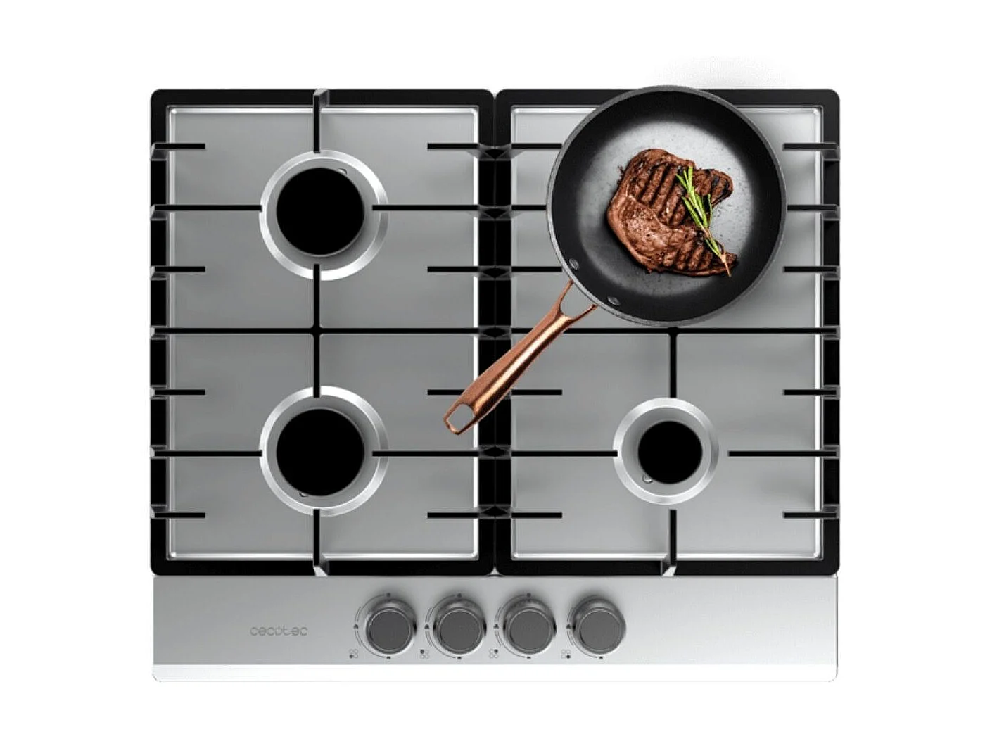 Placa de gas Cecotec Bolero Squad G 4200F 8000W 4 fuegos inox 58 cm