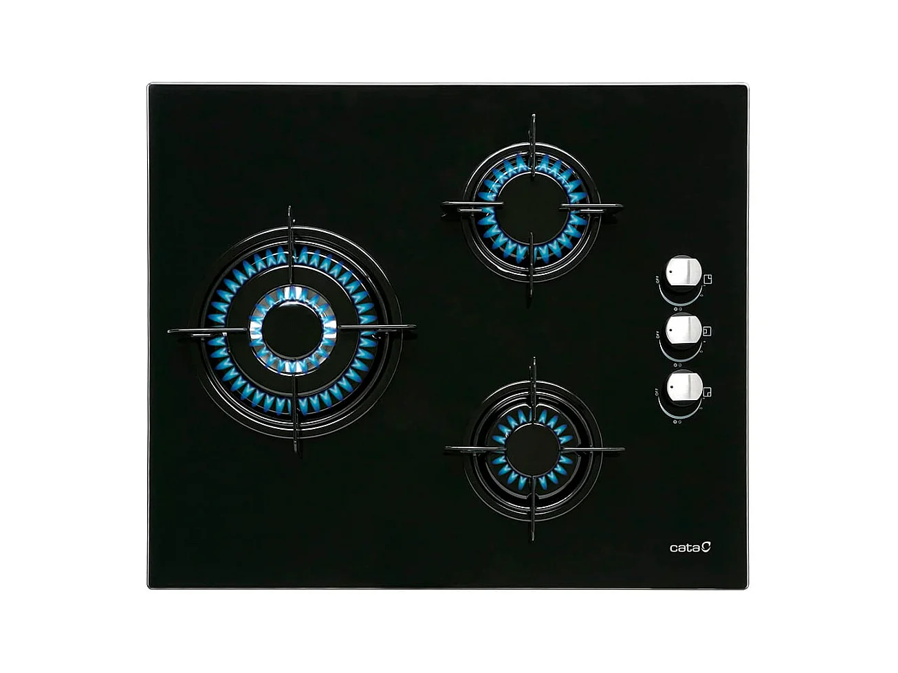 Placa de gas Cata CIB 6021 BK 3 fuegos cristal negro A 59 cm