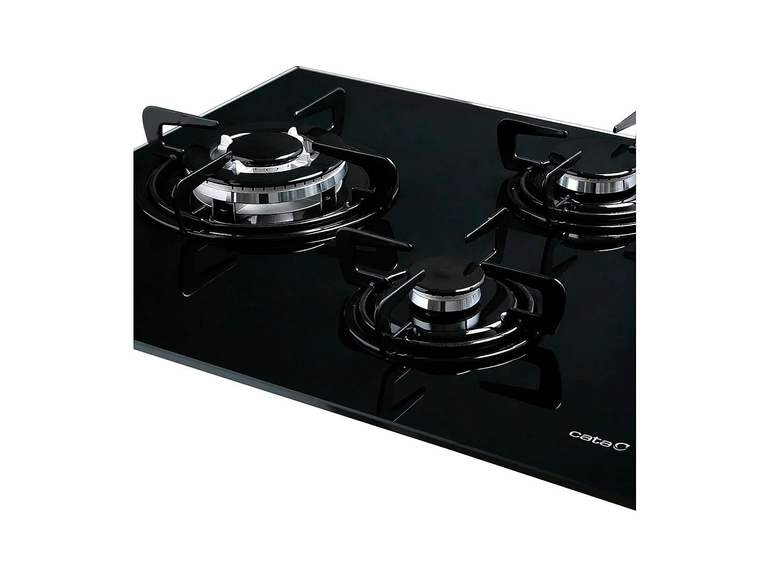Placa de gas Cata CIB 6021 BK 3 fuegos cristal negro A 59 cm