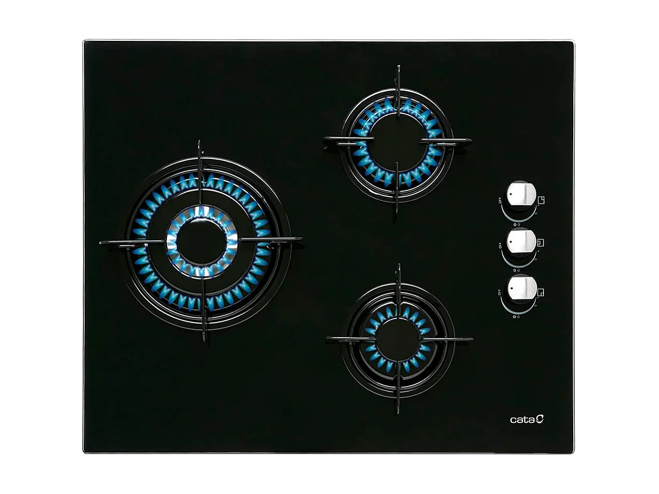 Placa de gas Cata CIB 6021 BK 3 fuegos cristal negro A 59 cm