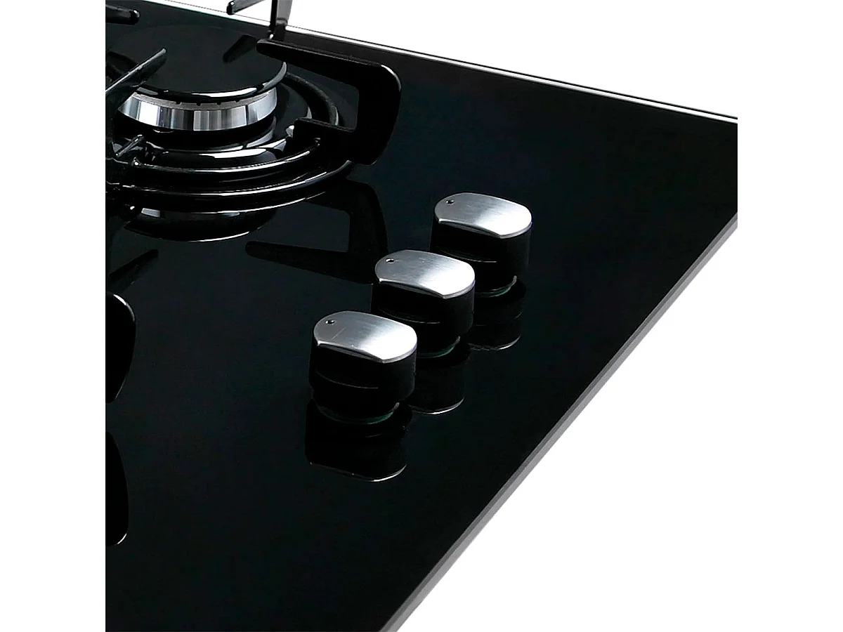 Placa de gas Cata CIB 6021 BK 3 fuegos cristal negro A 59 cm