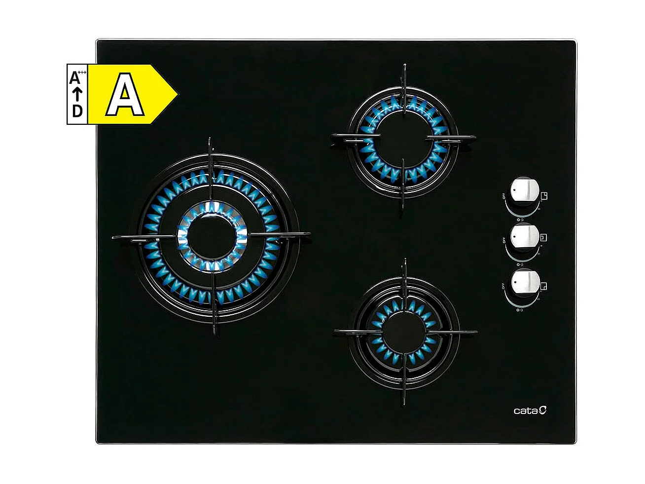 Placa de gas Cata CIB 6021 BK 3 fuegos cristal negro A 59 cm