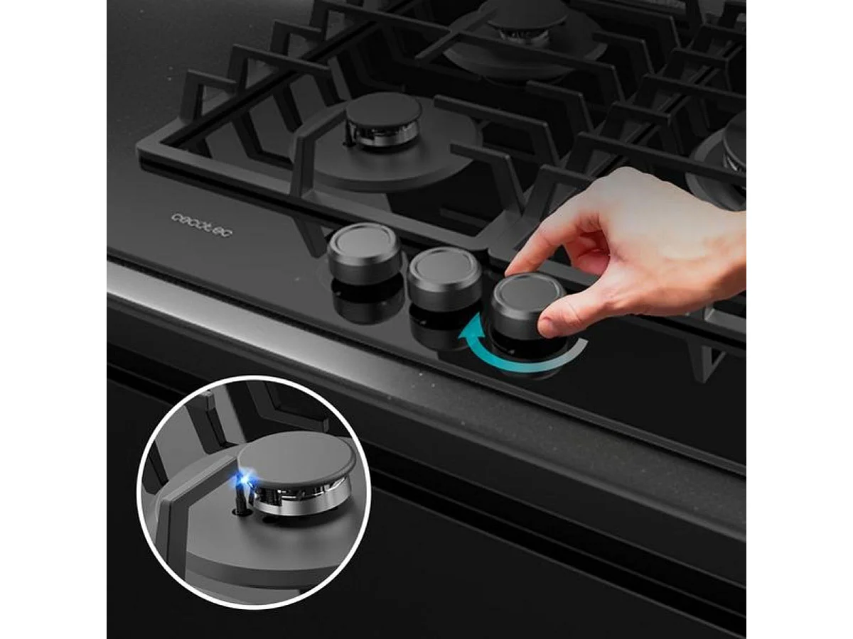 Placa de gas Cecotec Bolero Squad G3200F Glass Black 6250W 3 fuegos 58 cm negro