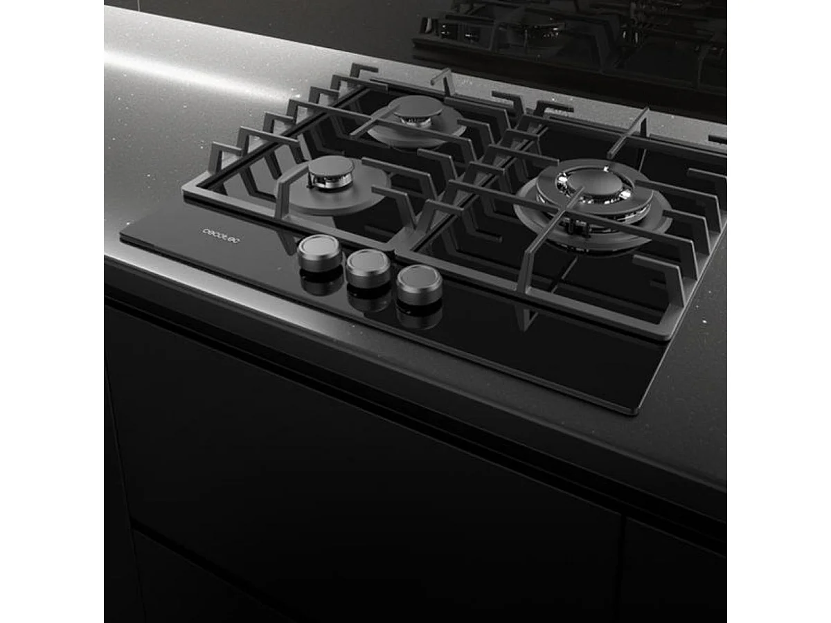 Placa de gas Cecotec Bolero Squad G3200F Glass Black 6250W 3 fuegos 58 cm negro