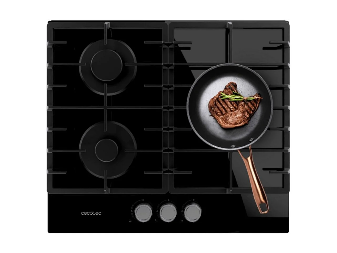 Placa de gas Cecotec Bolero Squad G3200F Glass Black 6250W 3 fuegos 58 cm negro