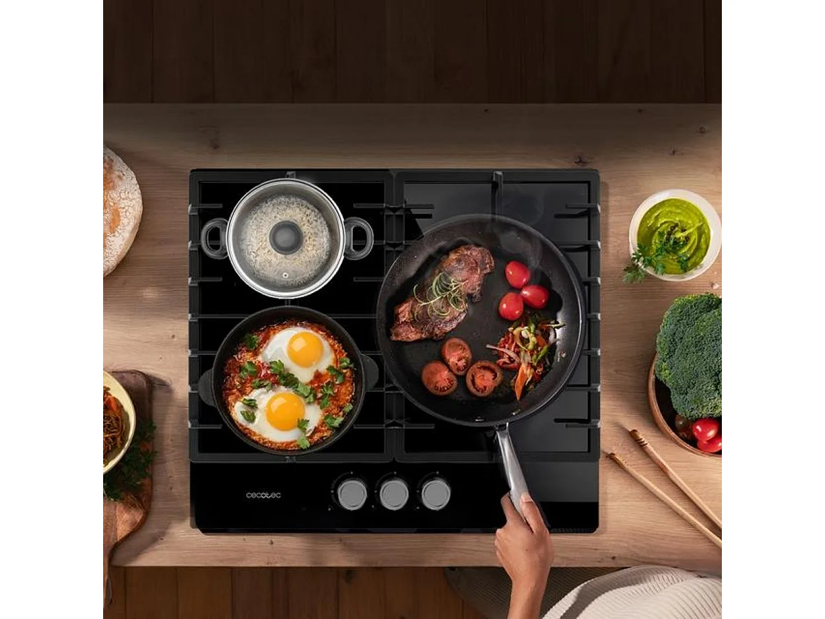 Placa de gas Cecotec Bolero Squad G3200F Glass Black 6250W 3 fuegos 58 cm negro