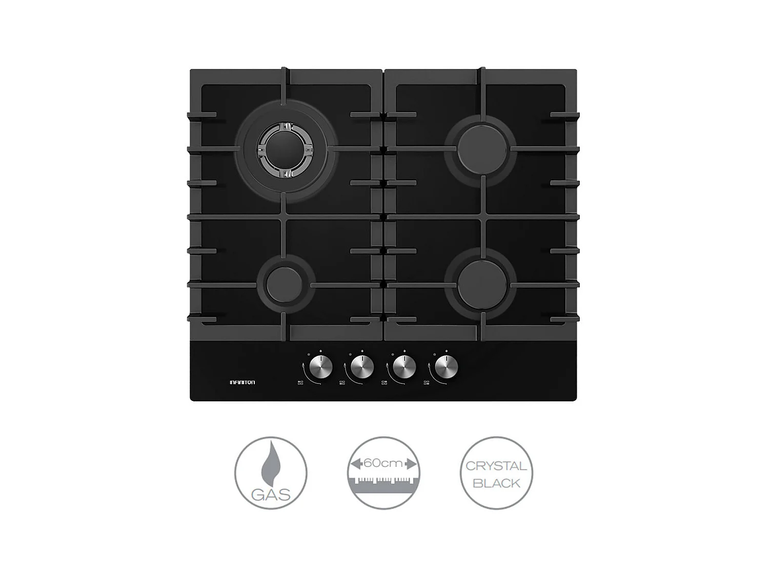 Placa de gas Infiniton GG-429 4 fuegos acabado Crystal Black 60 cm