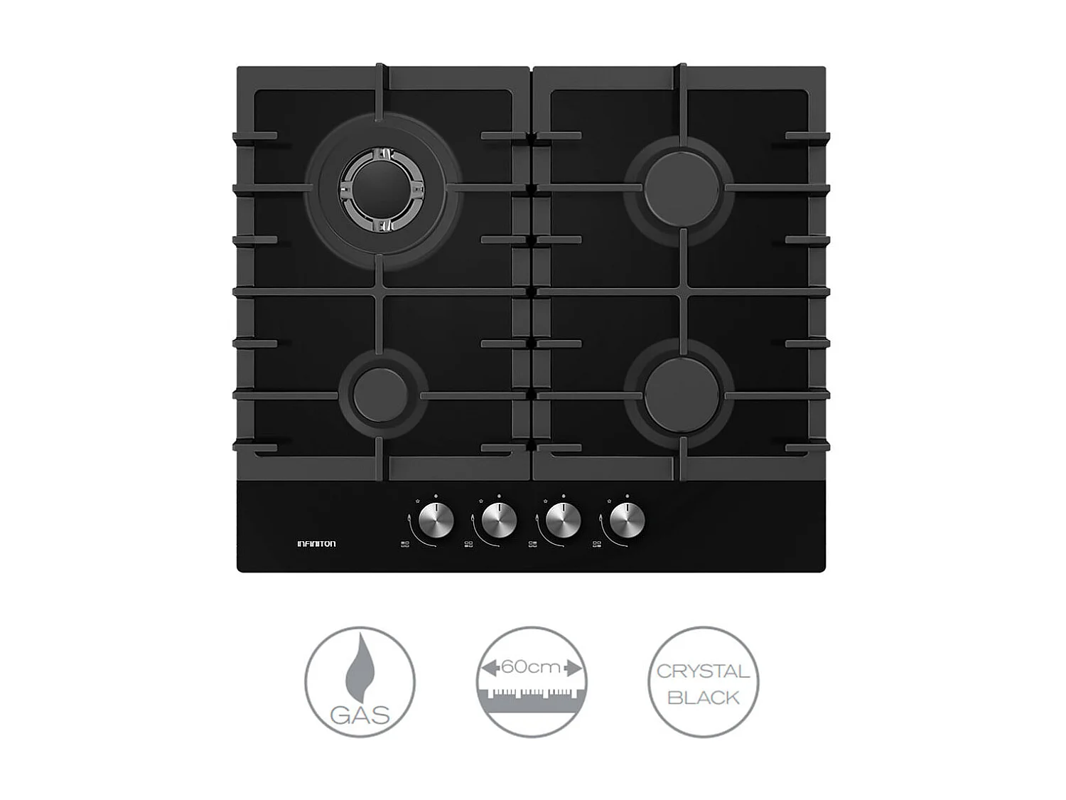 Placa de gas Infiniton GG-429 4 fuegos acabado Crystal Black 60 cm