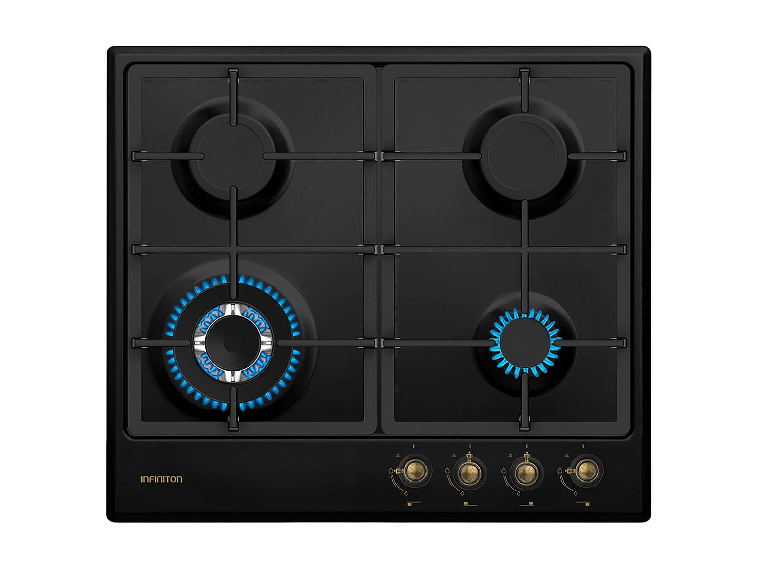 Encimera de gas Infiniton GAS41RO 8000W 4 fuegos acabado rústico negro/dorado 58 cm