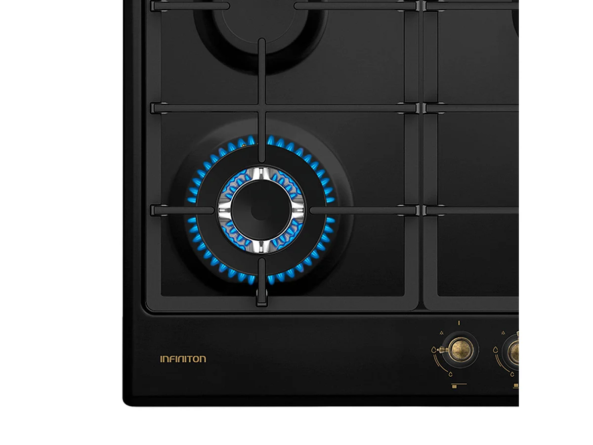Encimera de gas Infiniton GAS41RO 8000W 4 fuegos acabado rústico negro/dorado 58 cm