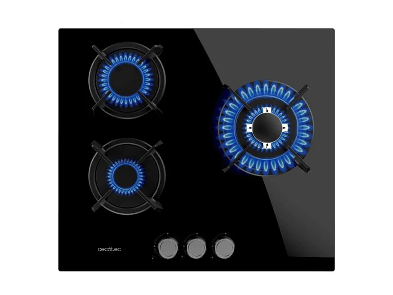 Placa de gas Bolero Squad G 3200S Glass Black 3 fuegos encendido eléctrico negro 58 cm