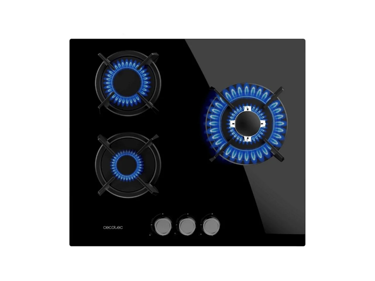 Placa de gas Bolero Squad G 3200S Glass Black 3 fuegos encendido eléctrico negro 58 cm